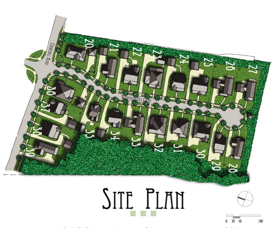 A digital illustration of the site map for an exclusive neighborhood in the heart of Charlotte